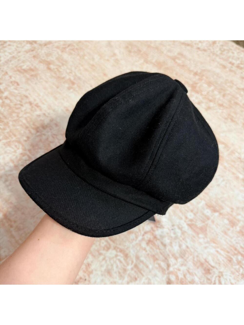 Black wool blend newsboy cap